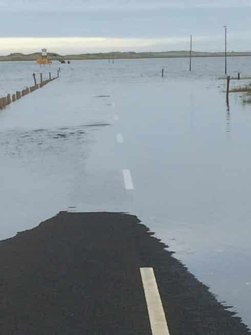Holy Island Causeway during high tide
