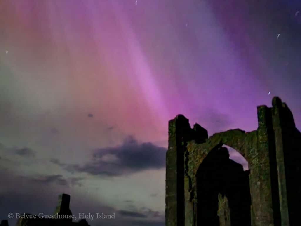 Holy Island Aurora, May 2024, Lindisfarne Priory